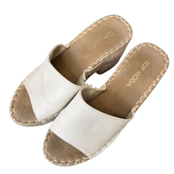 Top Moda Women's 5.5 Ivory Cream Espadrille Chunky Heel Mules Sandals - Picture 6 of 16